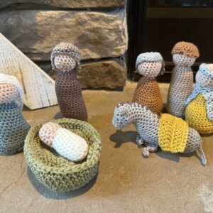 Crocheted Nativity Scene with Wisemen and Donkey