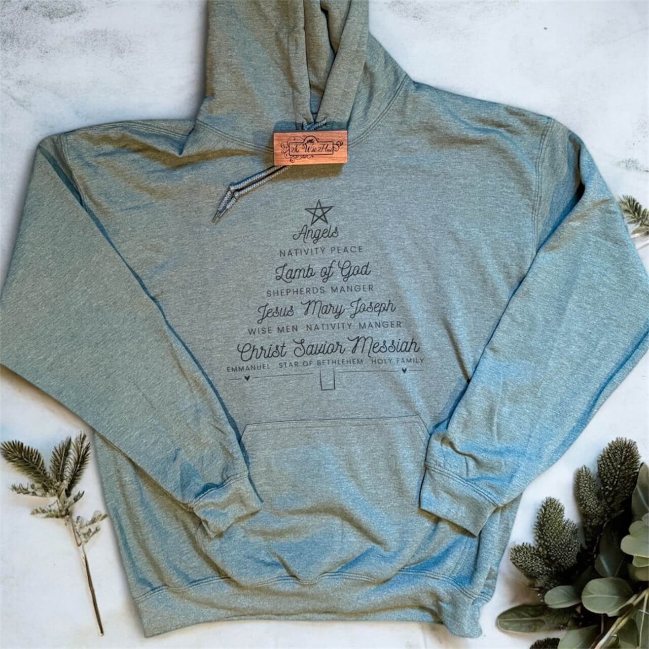 Christmas Tree Hooded Sweatshirt (Heather Sport Dark Green)